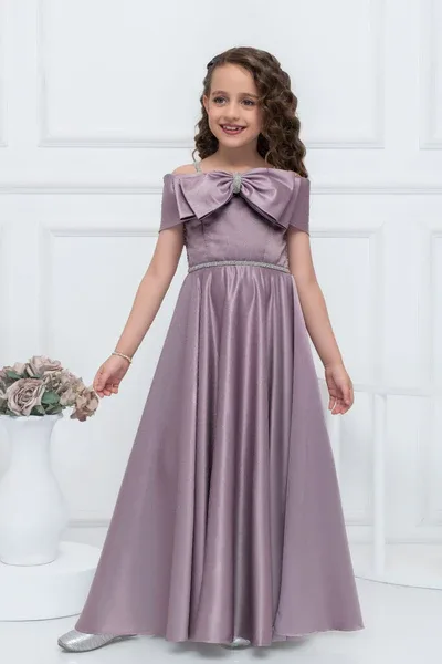 Mauve Embellished Bow Party Gown for Girls For Girls